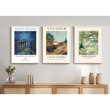 Koi Art Design Modern Siyah/beyaz Premium Quality Çerçeveli 3’lü Tablo Seti | Van Gogh
