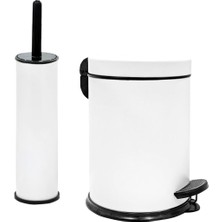 Vinoks Eko Serisi Ayak Basmalı Özellikli 2'li Banyo Seti 3 Litre Çöp Kovası ve Kolozet Fırçası Paslanmaz Beyaz