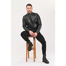 Nyc Giyim Tekstil Hakiki Deri Şişme Tarzı Mont Siyah Renk