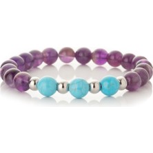 Mk Tasarım Gerçek Ametist - Mavi Turkuaz Taşı Bileklik MKT.1.101.9