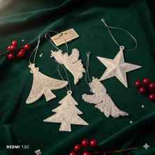 English Home 6'lı Simli Yılbaşı Ağacı Süs Seti - Melek, Yıldız ve Çam Yaprağı Figürlü Dekoratif Paket