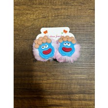 Gülümse Gel Kız Çocuk Sevimli Çirkin Komik Sosis Büyük Ağız Canavar 2'li Peluş Pelüş Pens Toka Pensli Toka Seti