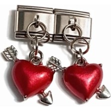 Lines Bijuteri Ok ve Kanat Detaylı Kırmızı Kalp Figürlü Italyan Charm – Çelik Bileklik Uyumlu Sallantılı Charm