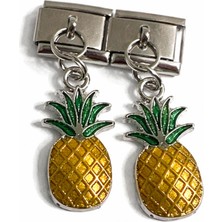 Lines Bijuteri Ananas Figürlü Renkli Italyan Charm – Çelik Bileklik Uyumlu Sallantılı Charm