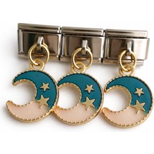 Lines Bijuteri Ay Yıldız ve Ay Figürlü Italyan Charm | Renkli Sallantılı Paslanmaz Çelik Bileklik Ucu