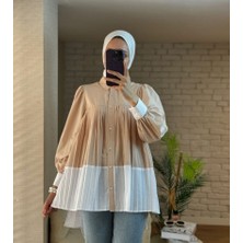 RFK Butik Kadın Karpuz Kol Piliseli Iki Renk Tunik Gömlek - Mercan