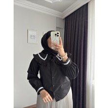 RFK Butik Kadın Etek Üstü Bebe Yaka Vintage Gömlek - Siyah