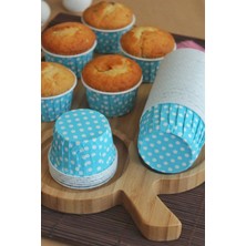 Zenviva 25 Adet Mavi Puantiyeli Cupcake Kek Kapsülü