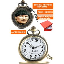  kemal atatürk görsel ve ımzalı gümüş renk zincirli köstekli cep saati acs-b8