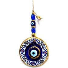 İlkyaz Fashion Çini Desenli Nazar Boncuklu Duvar Süsü, Cam El Işçiliği Hediyelik Eşya Altın Yaldızlı Naz