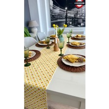 Decamor Home Leke Tutmaz Sarı Desenli Runner Masa Örtüsü (Peçete Dahil Değil)