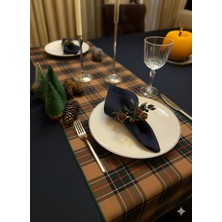 Pine Bej Yeşil Ekose Runner 45X150 cm Yılbaşı Davet Yeni Yıl Masa Runner