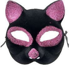 İlkyaz Fashion Siyah Renk Pembe Simli Kedi Maskesi