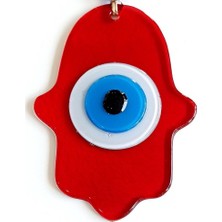 İlkyaz Fashion Nazar Boncuklu Kırmızı Renk Fatma Ana Bereket Eli Cam Duvar Süsü