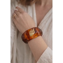 Poseidons Jewellery Kehribar Desenli Deniz Kabuğu Detaylı Gold Aksanlı Kadın Bileklik