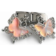 Hector Co Jewellery Taşlı Kelebek Figürlü Italyan Charm | Görünümlü Sallantılı Bileklik Ucu