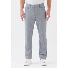 Expier Erkek Gabardin Çizgili Pamuklu Regular Fit Rahat Kesim Mavi Pantolon ART-011