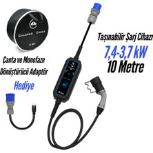 Bemis Mono Mobile Elektrikli Araç Taşınabilir Şarj Cihazı 3,4 Kw -  7,4 Kw - 10 Metre - Çanta ve Ev Adaptörü Hediye