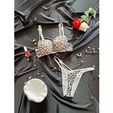 Jupiel Rachael Üç Taşlı Dolgulu Leopar Desenli Kadın Sütyen ve Külot Fantezi Iç Giyim Takım