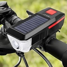 SHC4200 Busstier Güneş Enerjili USB ile Şarj Edilebilir LED Bisiklet Feneri Kornalı Suya Dayanıklı Far