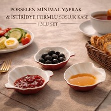 Porselen Minimal Yaprak & Istiridye Formlu Sosluk Kase | 3’lü Set