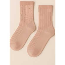 Kadın Taş Aksesuarlı Fitilli Yün Soket Çorap