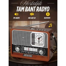 Retro Bluetooth Fm Radyo USB Aux Sd Saatli Fenerli Müzik Kutusu