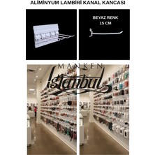 Manken İstanbul Beyaz Renk 15 cm - 100 Adet Özel Alüminyum Lambiri Kanal Kancası - Raf Askısı - Raf Kancası