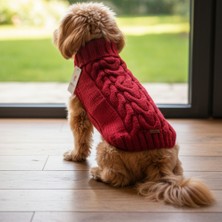 TrendyPati Köpekler Için Boğazlı Örgü Kazak –koyu Kırmızı - Sırt :37 cm Göğüs 45-55 cm