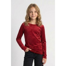 Dmb Kız Çocuk Taşlı Kadife Bluz 9-14 Yaş Kırmızı