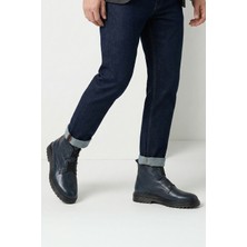 Bruno Shoes Lacivert Eskitme Hakiki Deri Elastik Bağcıklı Fermuarlı Hafif Eva Taban Erkek Postal Bot