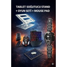 Jolita Samsung A9 Plus X210 Uyumlu Tablet Oyun Seti Fan 360° Stand Mekanik Klavye Mouse