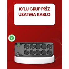 Zero Land Sptrns USB Type-C Destekli 10’lu Grup Priz Termal Korumalı 2m Kablo 2500W