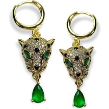 Sphere Jewelry Yeşil Taş Sallantılı Çelik Küpe