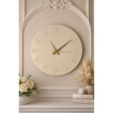 Dekoratif Roma Rakamlı Ahşap Tasarım Duvar Saati Bej (Hand Made)