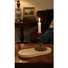 Montdekor El Yapımı Mermer Taşlı Bronz Desenli Mumluk (20x10x20 cm)