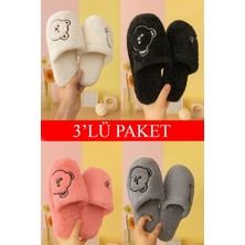 ModaFrato 3'lü Paket MOMO Ayıcık Kapalı Kadın Terlik Ev Terliği