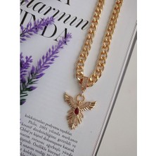 Lente Aksesuar Kırmızı Taş Detaylı Anka Kuşu Kolye