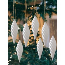 Kütahya Pazar Şık Kaliteli Modern Yılbaşı Özel Beyaz Uzun Kozalak Ağaç Hediye Çam Ağacı Süsü Yılbaşı Süsü 3'lü