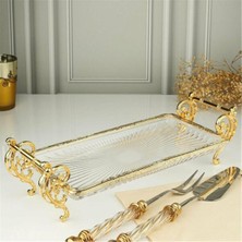 Royking 37×20 cm Gold Ayaklı Cam Sunumluk – Dekoratif Servis Tepsisi
