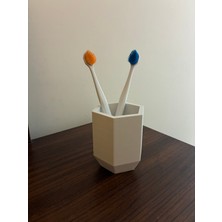 Odamdan Modern Altıgen Diş Fırçalık ve Banyo Düzenleyici (Tok ve Kalın Tasarım) - Beyaz