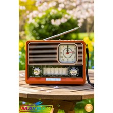 Nostaljik Radyo Bluetooth Hoparlör LED Işıklı Saatli Sd Kart USB Aux Girişli Şarjlı Speaker