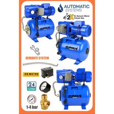 Stilmax 1.5 Hp Bakır Sargı Jet Pompalı Su Pompası + 24LT Yatay Küre Tank Seti Otomatik Hidrofor Su Pompası