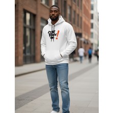 DEFAS Yazı Baskılı,şardonlu,3 Iplik,kapüşonlu,unisex Trend Beyaz Sweatshirt