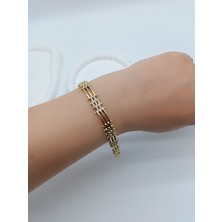 Lagül Aksesuar Xuping 14K Altın Kaplama Kararmaz Suya Dayanıklı Zirkon Taşlı Gold Bileklik