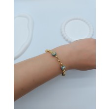 Lagül Aksesuar Xuping 14K Altın Kaplama Kararmaz  Zirkon Taşlı Nazar Boncuklu Gold Bileklik