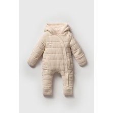 Magu Unisex Bebek Krem Kapitone Kapüşonlu Tulum – Fermuarlı, Cepli ve Dolgulu Model