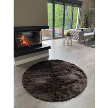 Doğuş Peluş Halı Tavşan Kahverengi Yumuşak Dokulu Peluş Halı Yuvarlak