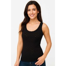 Gümüş Kadın Jakarlı Atlet Geniş Askılı Siyah %100 Pamuk