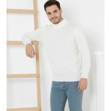 Erkek Yarım Boğaz Triko Kazak Yumuşak Dokulu Pamuklu Ince Dokuma, Uzun Kollu Rahat Regular Kalıp - Beyaz